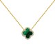 ANC105-GP | 925 Silver 14ct gold Plated CZ Set Single Clover Necklace Malachite Green