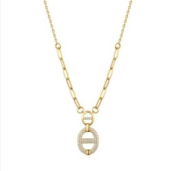 ANC110-GP | 925 Sterling Silver Gold Plated CZ Oval Necklace