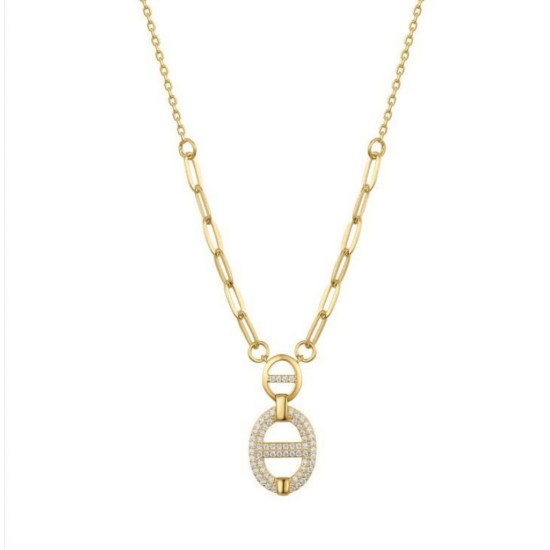 ANC110-GP | 925 Sterling Silver Gold Plated CZ Oval Necklace