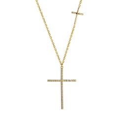 ANC112-GP | 925 Sterling Silver Gold Plated CZ Cross Necklace