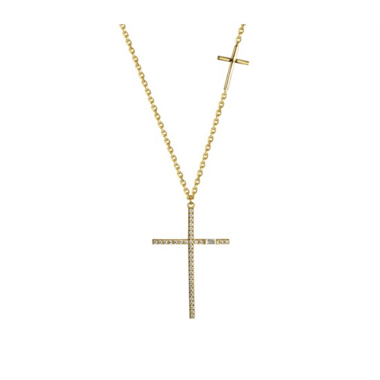 ANC112-GP | 925 Sterling Silver Gold Plated CZ Cross Necklace