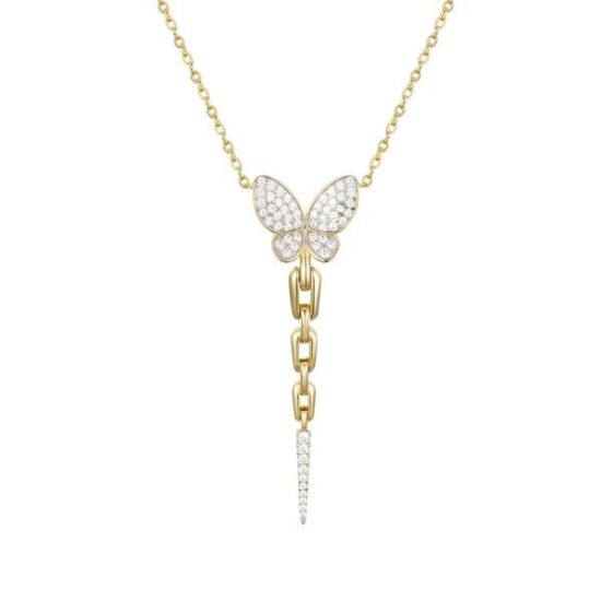 ANC113-GP | 925 Sterling Silver Gold Plated CZ Butterfly Necklace
