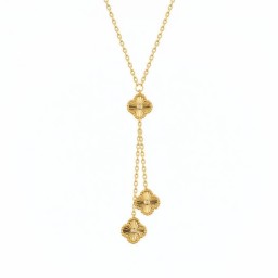 ANC116-GP | 925 Sterling Silver Gold Plated CZ Clover Y-Necklace