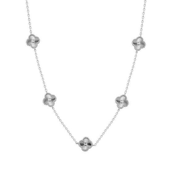 ANC117 | 925 Sterling Silver CZ Clover Station Necklace