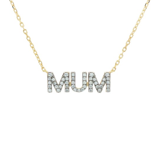 ANC118-GP | 925 Sterling Silver Gold Plated CZ Mum Necklace