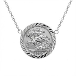925 Sterling Silver St George Coin Pendant Necklace