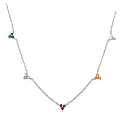 925 Sterling Silver Multi Color Clover Station Necklace