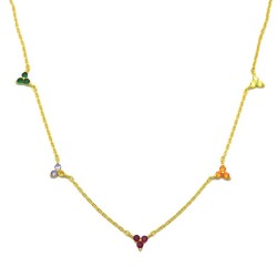 925 Sterling Silver 14K Gold Plated Multi Color Clover Station Necklace