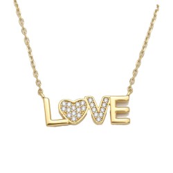 925 Sterling Silver 14K Gold Plated CZ LOVE Necklace