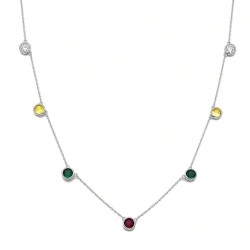 925 Sterling Silver Multi Color CZ Station Necklace