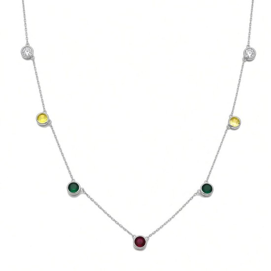 925 Sterling Silver Multi Color CZ Station Necklace