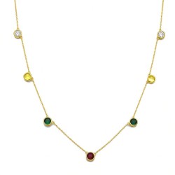 925 Sterling Silver 14K Gold Plated Multi Color CZ Station Necklace