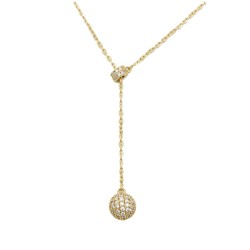 925 Sterling Silver 14K Gold Plated CZ Lariat Ball Necklace