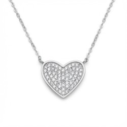 925 Sterling Silver CZ Pave Heart Necklace