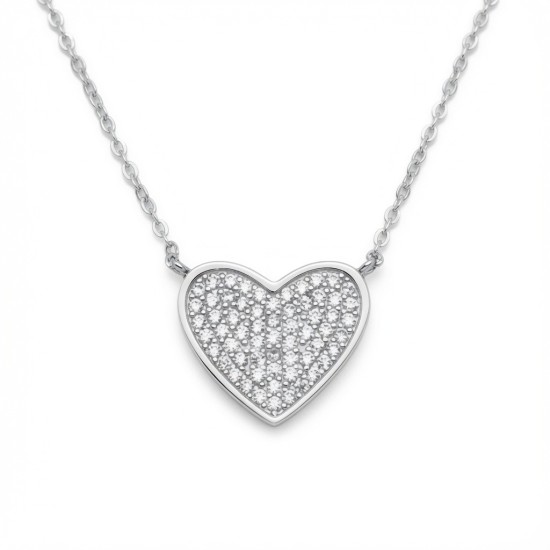 925 Sterling Silver CZ Pave Heart Necklace