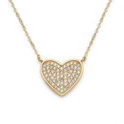 925 Sterling Silver 14K Gold Plated CZ Pave Heart Necklace