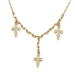 925 Sterling Silver 14K Gold Plated CZ Cross Charm Necklace
