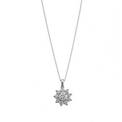 925 Sterling Silver CZ Flower Pendant Necklace