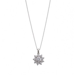 925 Sterling Silver CZ Flower Pendant Necklace