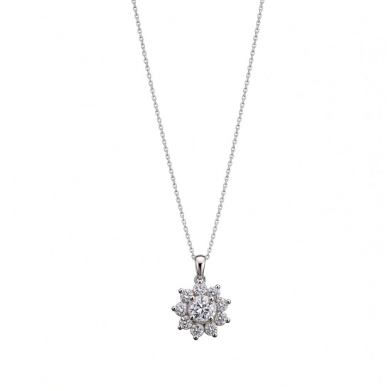 925 Sterling Silver CZ Flower Pendant Necklace
