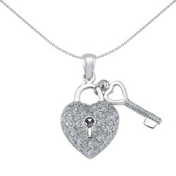 APD164 | 925 Silver CZ Heart and key Pendant
