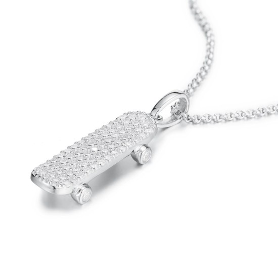 APD186 | 925 Silver CZ Set Skateboard Pendant