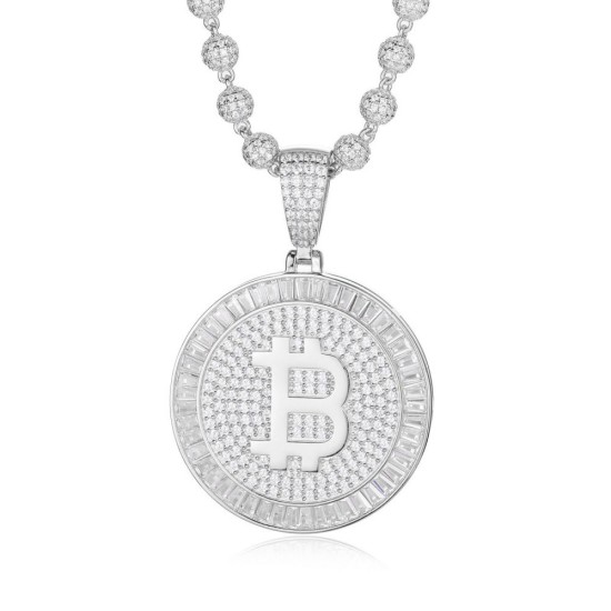 APD187 | 925 Silver CZ Set Bitcoin Pendant