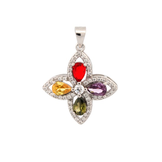 APD223 | 925 Silver Multi Col CZ Flower Pendant