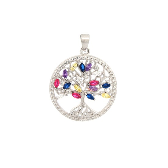 APD225 | 925 Silver Multi Col CZ Tree of Life Pendant