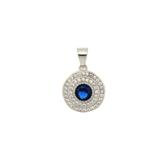 APD226B | 925 Silver Rhodium Halo Pendant Sapphire Centre CZ