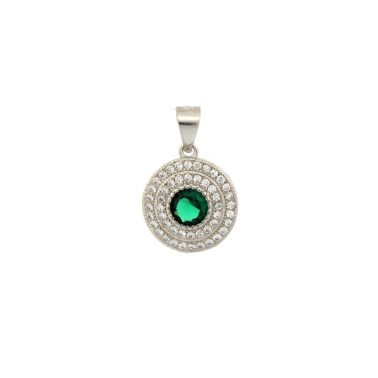 APD226G | 925 Silver Rhodium Halo Pendant Emerald Centre CZ