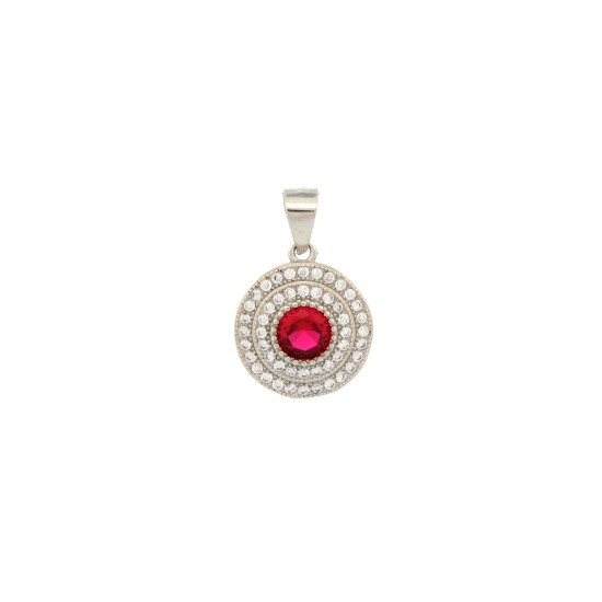 APD226R | 925 Silver Rhodium Halo Pendant Ruby Centre CZ