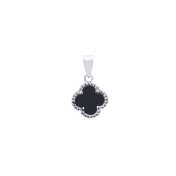 APD229 | 925 Silver Rhodium 12mm Single Clover Pendant Black Onyx Colour