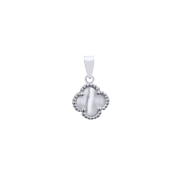 APD230 | 925 Silver Rhodium 12mm Single Clover Pendant  MOP White Colour