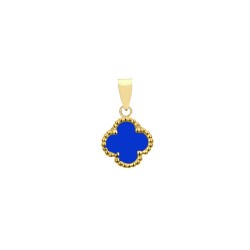 APD231-GP | 925 Silver 14ct gold Plated 12mm Single Clover Pendant   Blue Agate Colour