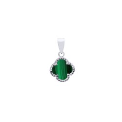 APD232 | 925 Silver Rhodium 12mm Single Clover Pendant  Malachite Green Colour