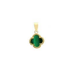 APD232-GP | 925 Silver 14ct gold Plated 12mm Single Clover Pendant   Malachite Green