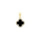 APD233-GP | 925 Silver 14ct gold Plated 12mm CZ Set  Single Clover Pendant   Black Onyx Colour