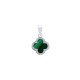 APD236 | 925 Silver Rhodium 12mm CZ Set Single Clover Pendant  Malachite Green Colour