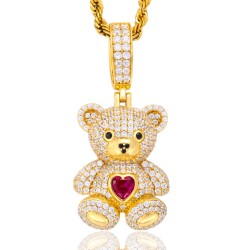 APD237-GP | 925 Silver 14ct Gold Plated CZ Set Teddy Pendant