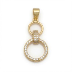 925 Sterling Silver 14K Gold Plated CZ Linked Circle Pendant