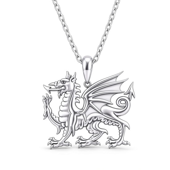 925 Sterling Silver Welsh Dragon Pendant Necklace