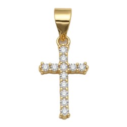 925 Sterling Silver 14K Gold Plated CZ Cross Pendant