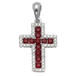 925 Sterling Silver Red CZ Cross Pendant