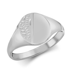 ARN118 | JN Jewellery 925 Silver Oval Half Engraved Signet Ring