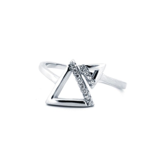 ARN172 | 925 Silver Rhodium CZ Set Twin Triangle Ring