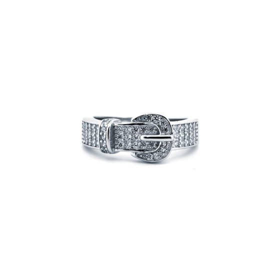 ARN180 | 925 Silver Rhodium CZ Set Buckle Ring