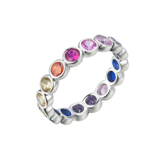 ARN192-P | 925 Silver Rhodium Plated Multi Col CZ Full Eternity Ring