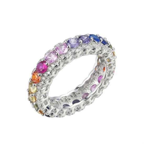 ARN193-Q | 925 Silver Rhodium Plated Multi Col CZ Full Eternity Ring