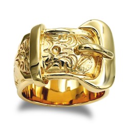 ARN203-GP | 925 Sterling Silver hand finished premium weight carved buckle design ring
